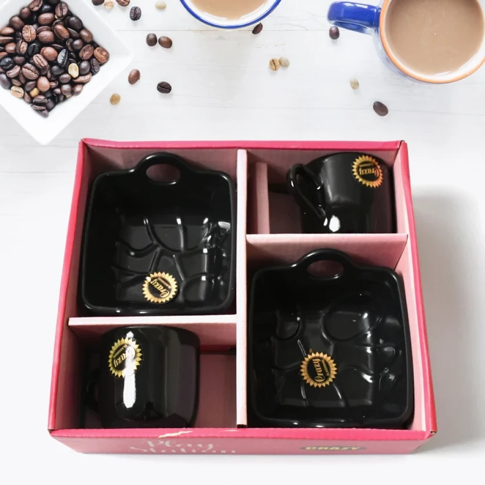 JEEZSA Play Station Ceramic Tea / cups / Mug Set With Handle Serving Bowl Milk Cup, Coffee Cup, Tea Cup, Breakfast Cup, Drinking Mug or Outdoor for Household, Gift for Birthday, Wedding Party (4 Pcs set)