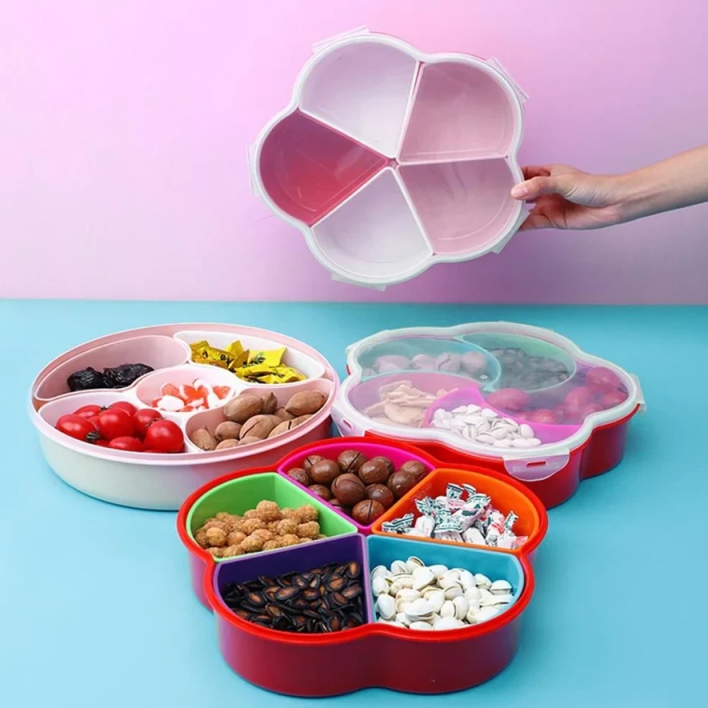 JEEZSA 5Compartments Party Food Storage Snack Nuts Box For Peanuts Fruits and Candy Box For Home & Kitchen Use