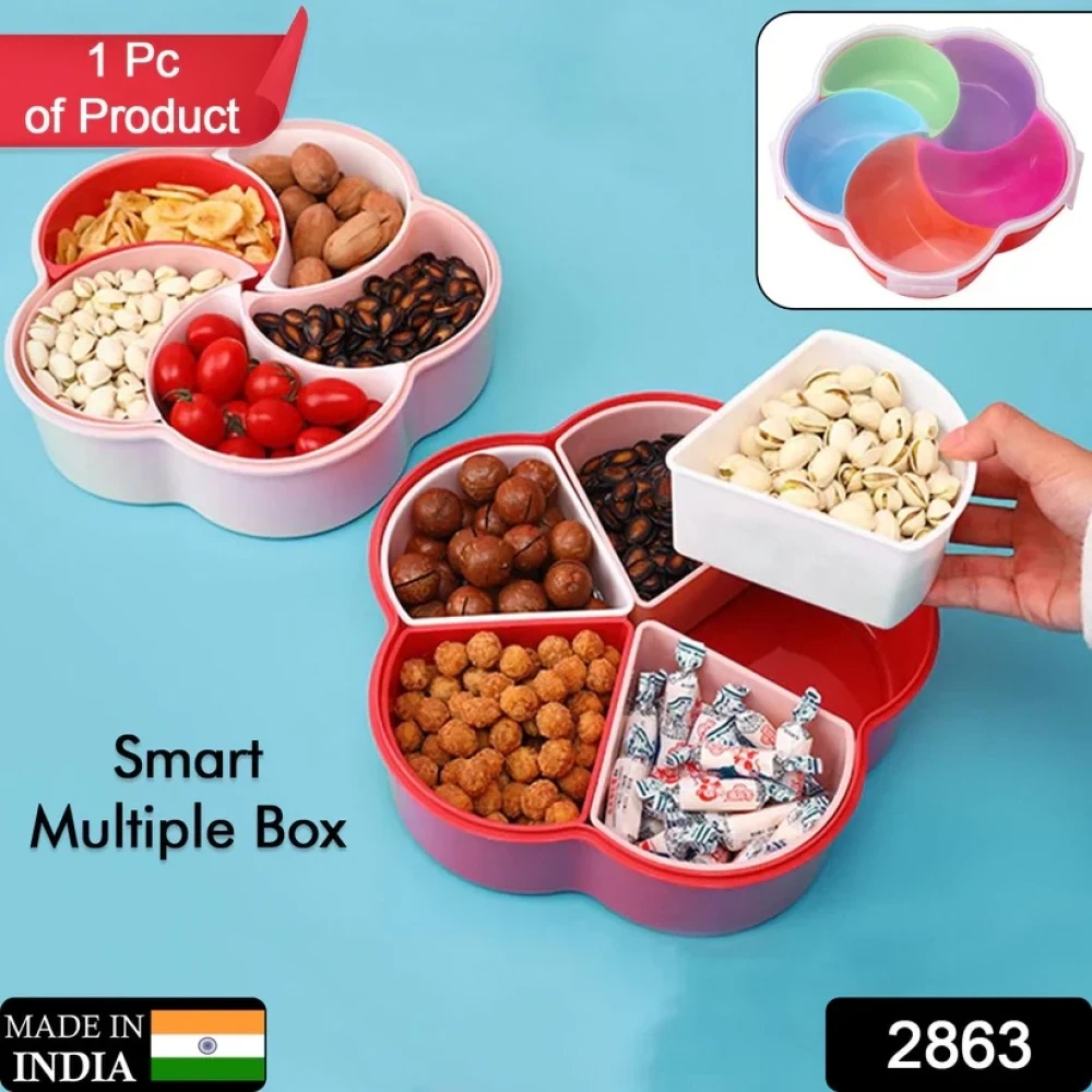 JEEZSA 5Compartments Party Food Storage Snack Nuts Box For Peanuts Fruits and Candy Box For Home & Kitchen Use
