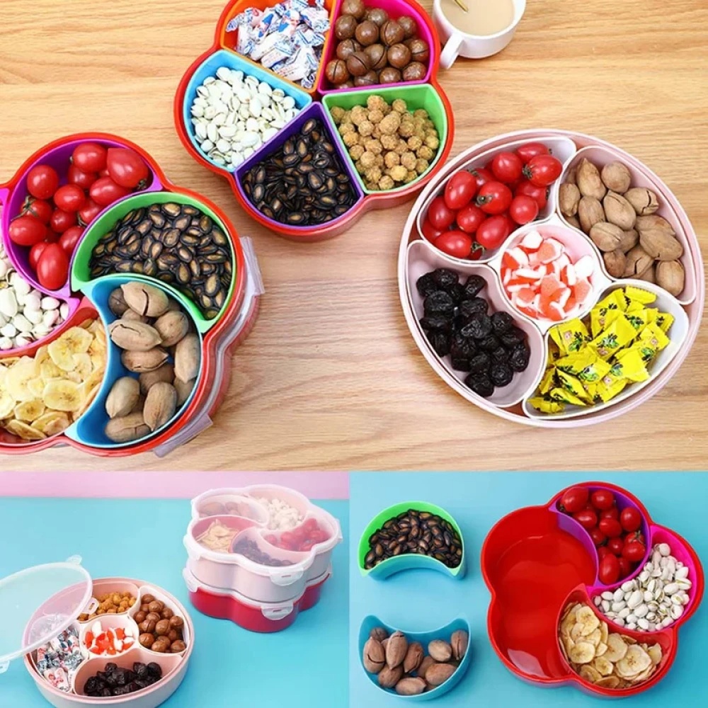 JEEZSA 5Compartments Party Food Storage Snack Nuts Box For Peanuts Fruits and Candy Box For Home & Kitchen Use
